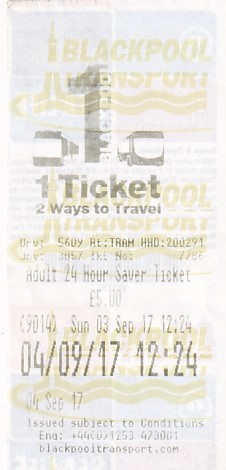 Communication of the city: Blackpool (Wielka Brytania) - ticket abverse