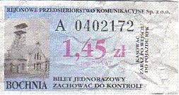 Communication of the city: Bochnia (Polska) - ticket abverse. <IMG SRC=img_upload/_0wymiana1.png>