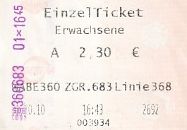 Communication of the city: Bochum (Niemcy) - ticket abverse