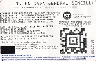 Communication of the city: Bogotá (Kolumbia) - ticket reverse
