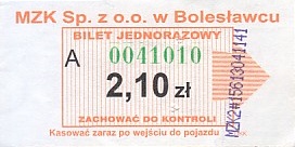 Communication of the city: Bolesławiec (Polska) - ticket abverse. <IMG SRC=img_upload/_0ekstrymiana2.png>