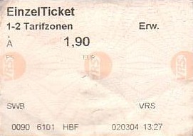 Communication of the city: Bonn (Niemcy) - ticket abverse