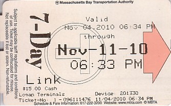 Communication of the city: Boston (Stany Zjednoczone) - ticket reverse