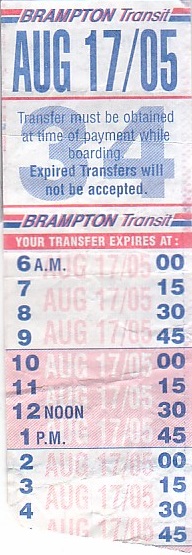 Communication of the city: Brampton (Kanada) - ticket abverse