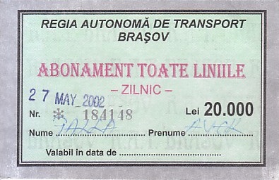 Communication of the city: Braşov (Rumunia) - ticket abverse. 