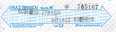 Communication of the city: Brașov (Rumunia) - ticket abverse