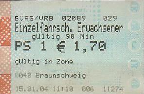 Communication of the city: Braunschweig (Niemcy) - ticket abverse