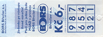Communication of the city: Břeclav (Czechy) - ticket abverse. 