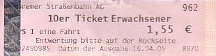 Communication of the city: Bremen (Niemcy) - ticket abverse