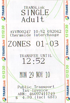 Communication of the city: Brisbane (Australia) - ticket abverse. 