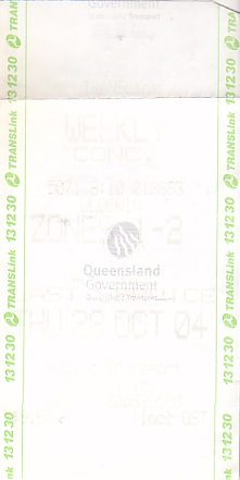 Communication of the city: Brisbane (Australia) - ticket abverse