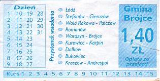 Communication of the city: Brójce (Polska) - ticket abverse. 