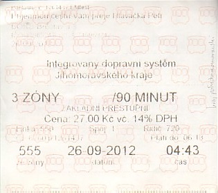 Communication of the city: Břeclav (Czechy) - ticket abverse. 