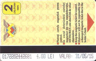 Communication of the city: Bucureşti (Rumunia) - ticket abverse. żółty