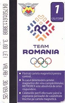 Communication of the city: Bucureşti (Rumunia) - ticket abverse. bilet okolicznościowy
kibicujący Reprezentacji Rumunii
na Igrzyskach Olimpijskich
Paris<!--Paryż--> 2024