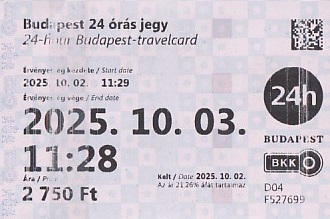Communication of the city: Budapest (Węgry) - ticket abverse. 