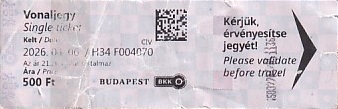 Communication of the city: Budapest (Węgry) - ticket abverse. <IMG SRC=img_upload/_pasekIRISAFEa1.png alt="pasek IRISAFE">