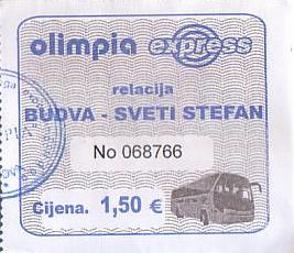 Communication of the city: Budva (Czarnogóra) - ticket abverse