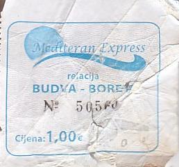 Communication of the city: Budva (Czarnogóra) - ticket abverse. 
