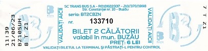 Communication of the city: Buzău (Rumunia) - ticket abverse.