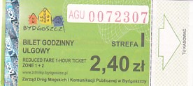 Communication of the city: Bydgoszcz (Polska) - ticket abverse. 