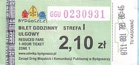 Communication of the city: Bydgoszcz (Polska) - ticket abverse. <IMG SRC=img_upload/_0blad.png alt="błąd"> w swojej kolekcji nie różnicuje biletów na podstawie
drobnych przesunięć wynikających z nierównego cięcia.
W tej sytuacji postanowiłem zrobić wyjątek,
ponieważ pasek widoczny po prawej stronie
ma zaskakująco niebieską barwę 
(a nie seledynową).