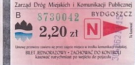 Communication of the city: Bydgoszcz (Polska) - ticket abverse. 
