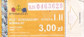 Communication of the city: Bydgoszcz (Polska) - ticket abverse. 