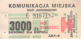 Communication of the city: Bydgoszcz (Polska) - ticket abverse. <IMG SRC=img_upload/_0ekstrymiana2.png>