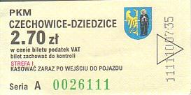 Communication of the city: Czechowice-Dziedzice (Polska) - ticket abverse. 