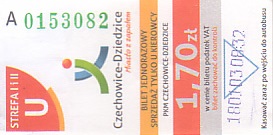 Communication of the city: Czechowice-Dziedzice (Polska) - ticket abverse. <IMG SRC=img_upload/_0wymiana2.png>