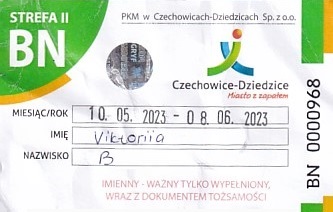 Communication of the city: Czechowice-Dziedzice (Polska) - ticket abverse.