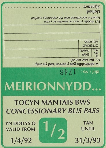 Communication of the city: Caernarfon (Wielka Brytania) - ticket abverse