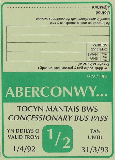 Communication of the city: Caernarfon (Wielka Brytania) - ticket abverse