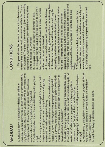 Communication of the city: Caernarfon (Wielka Brytania) - ticket reverse