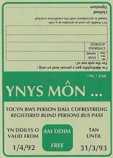 Communication of the city: Caernarfon (Wielka Brytania) - ticket abverse