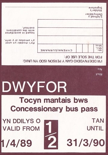 Communication of the city: Caernarfon (Wielka Brytania) - ticket abverse