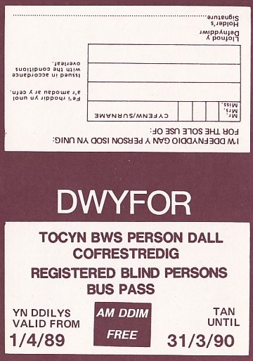 Communication of the city: Caernarfon (Wielka Brytania) - ticket abverse