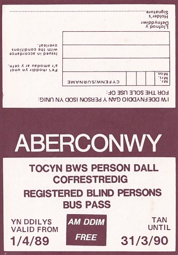 Communication of the city: Caernarfon (Wielka Brytania) - ticket abverse