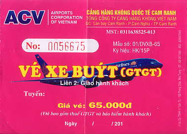 Communication of the city: Cam Ranh (Wietnam) - ticket abverse. <IMG SRC=img_upload/_0ekstrymiana2.png>