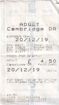 Communication of the city: Cambridge (Wielka Brytania) - ticket abverse. 