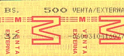 Communication of the city: Caracas (Wenezuela) - ticket abverse. u góry: BS. 500 VENTA/EXTERNA
na dole: nr seryjny