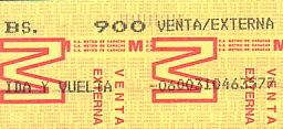 Communication of the city: Caracas (Wenezuela) - ticket abverse. u góry: BS. 900 VENTA/EXTERNA
na dole: nr seryjny
<IMG SRC=img_upload/_0ekstrymiana2.png>