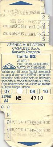 Communication of the city: Casale Monferrato (Włochy) - ticket abverse. 