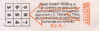 Communication of the city: Český Těšín (Czechy) - ticket abverse. 