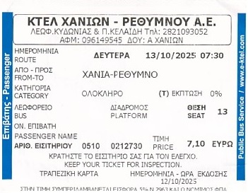 Communication of the city: Chaniá [Χανιά] (Grecja) - ticket abverse