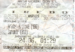 Communication of the city: (międzymiastowe Czechy) (Czechy) - ticket abverse