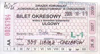 Communication of the city: Chrzanów (Polska) - ticket abverse. <IMG SRC=img_upload/_0ekstrymiana2.png>