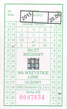 Communication of the city: Ciechanów (Polska) - ticket abverse. 