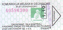 Communication of the city: Ciechanów (Polska) - ticket abverse. <IMG SRC=img_upload/_przebitka.png alt="przebitka">